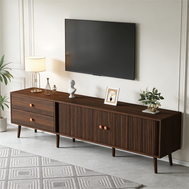 Vintage wulnut TV stand with 2 roller shutter doors &amp; 2 drawers COMPACTRATTANSTYLE
