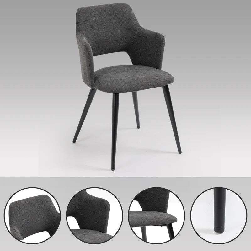 Set of 2 Scandinavian Grey Fabric Dining Chairs with Wood-Look Metal Legs AKANJI 2PCS GERY