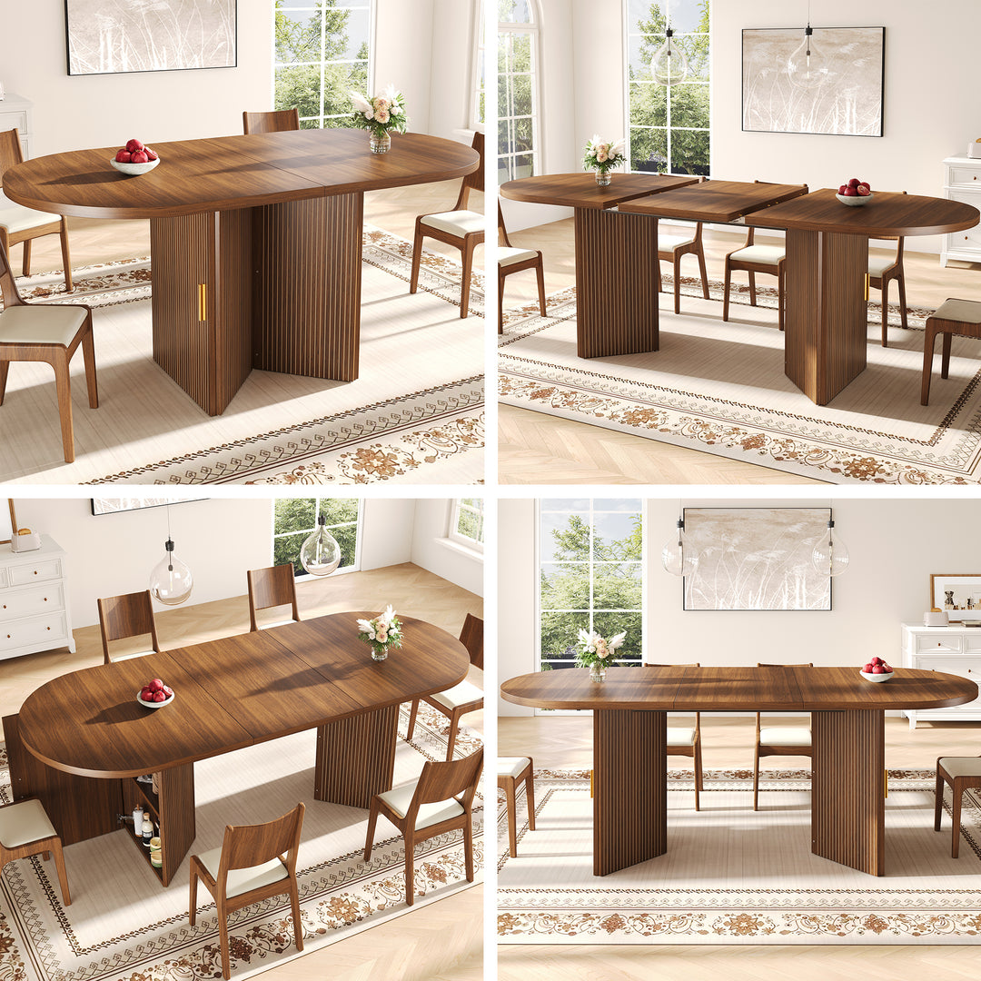 Brown Extendable Oval Dining Table with 2 Hidden Storage Cabinets 120–160cm ARROWBASKET