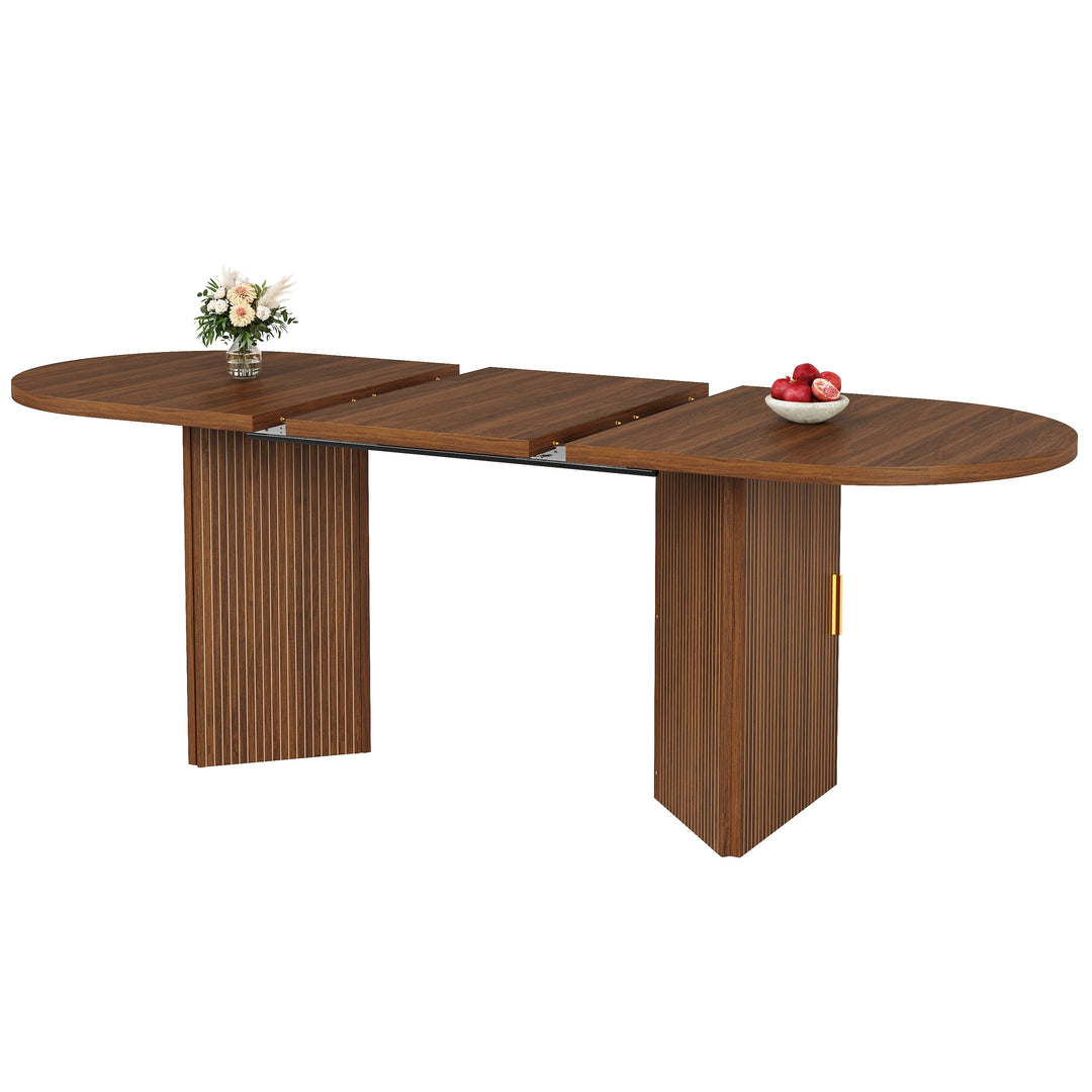 Brown Extendable Oval Dining Table with 2 Hidden Storage Cabinets 120–160cm ARROWBASKET