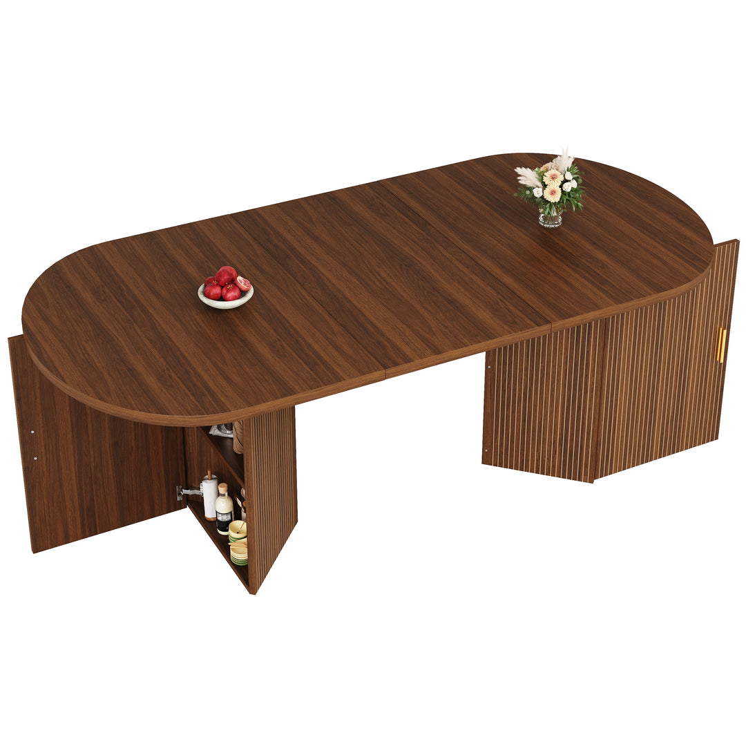 Brown Extendable Oval Dining Table with 2 Hidden Storage Cabinets 120–160cm ARROWBASKET