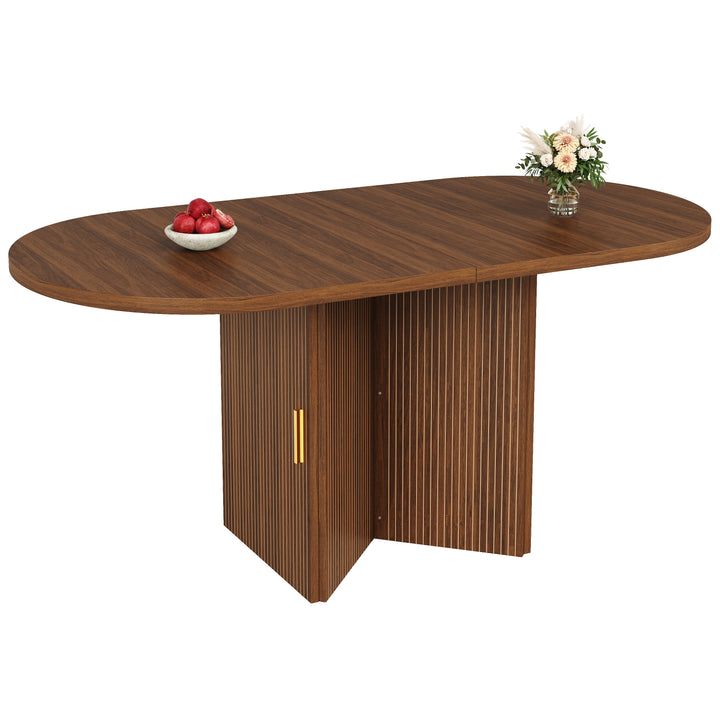Brown Extendable Oval Dining Table with 2 Hidden Storage Cabinets 120–160cm ARROWBASKET