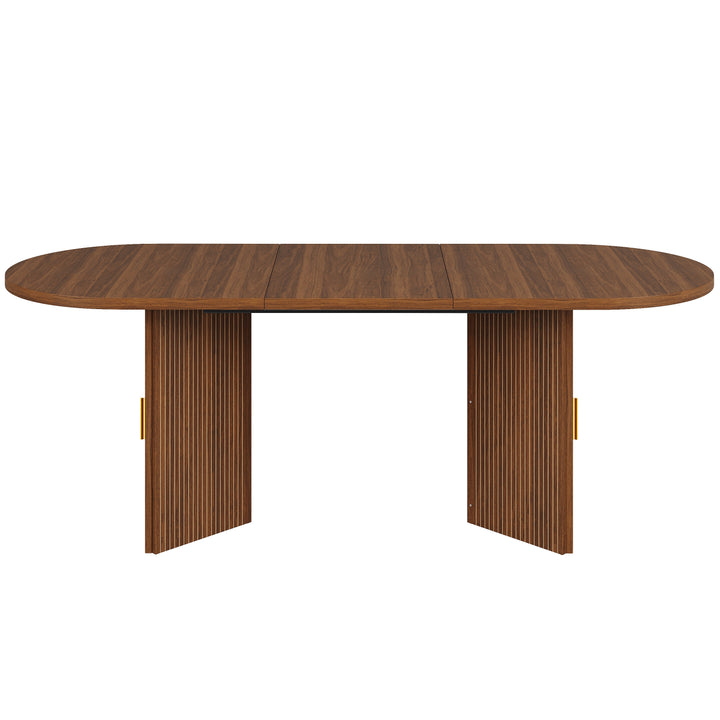Brown Extendable Oval Dining Table with 2 Hidden Storage Cabinets 120–160cm ARROWBASKET