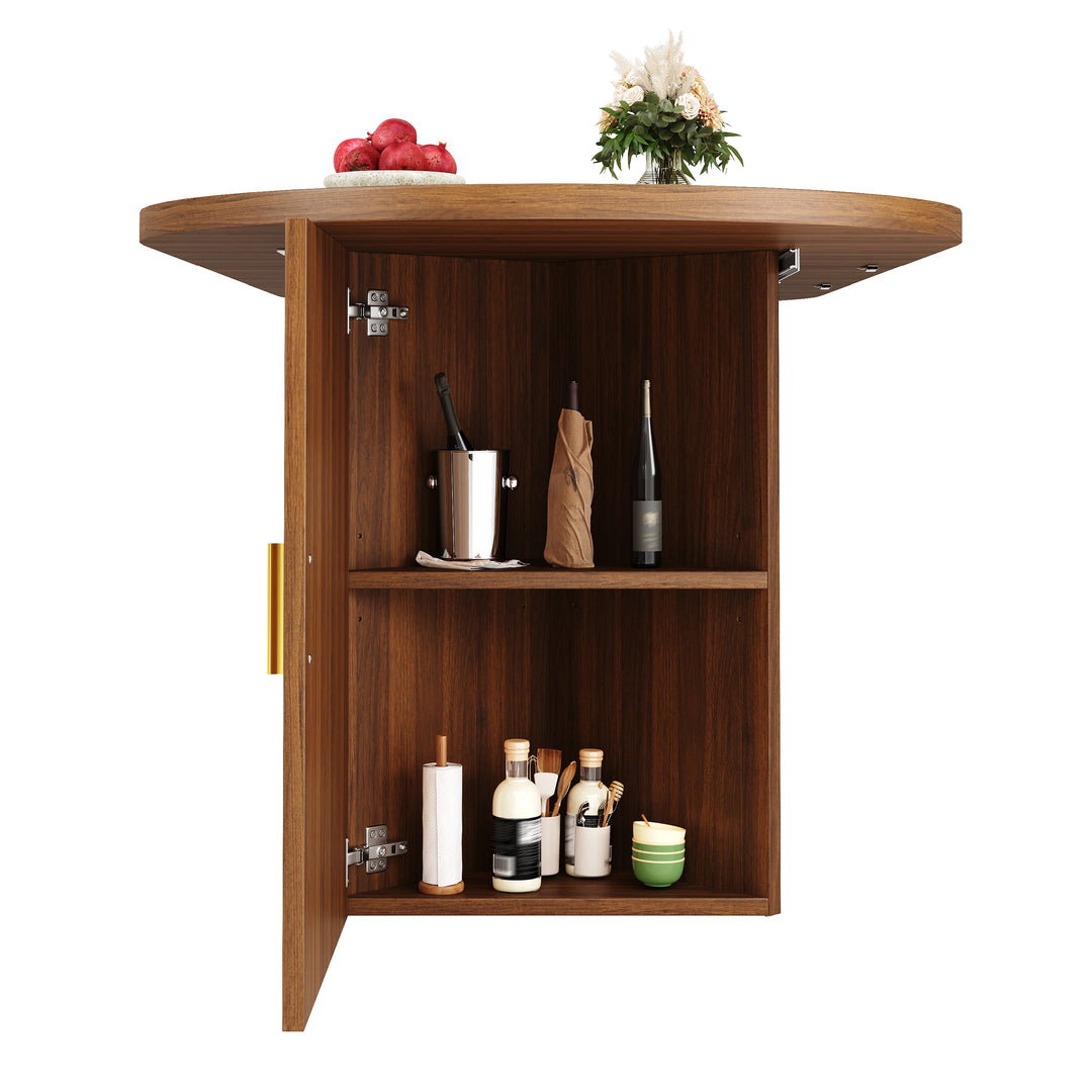 Brown Extendable Oval Dining Table with 2 Hidden Storage Cabinets 120–160cm ARROWBASKET