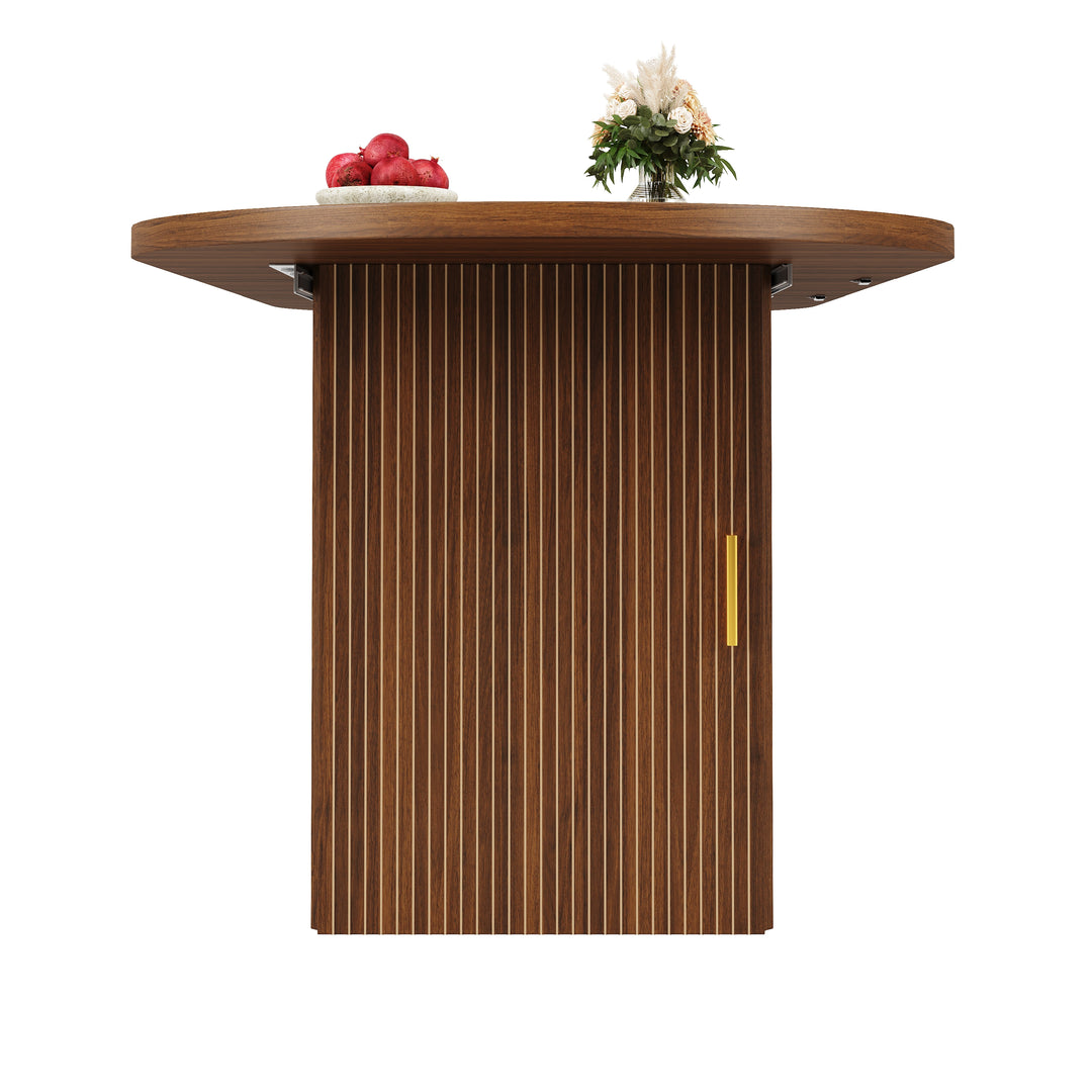 Brown Extendable Oval Dining Table with 2 Hidden Storage Cabinets 120–160cm ARROWBASKET