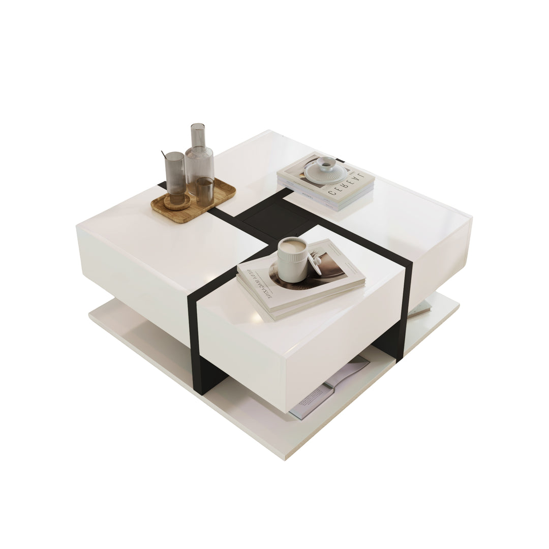 White square coffee table with 4 drawers line design AILZAIL WHITE UK