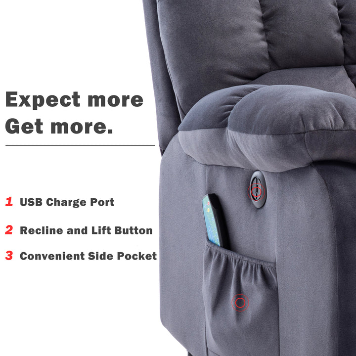 Grey lift up riser and recliner chair with massage and heating pockets usb ports AUDI UK