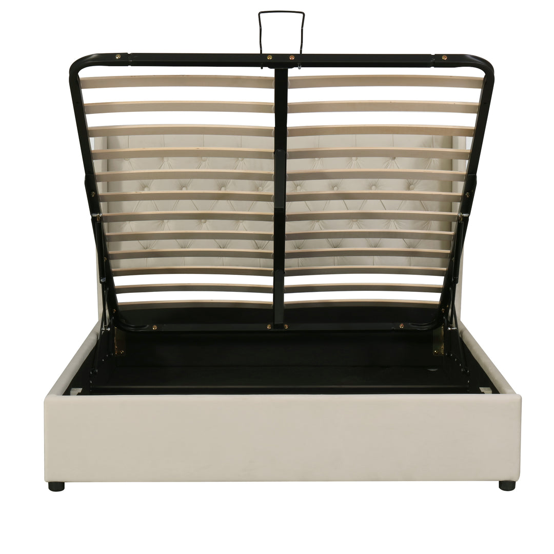 Chesterfield beige velvet upholstered storage gas lift bed (135*190cm) AZONS BEIGE DOUBLE UK