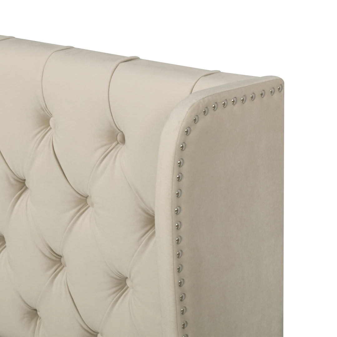 Chesterfield beige velvet upholstered storage gas lift bed (135*190cm) AZONS BEIGE DOUBLE UK