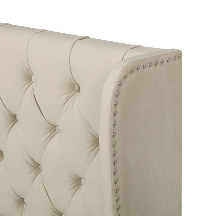 Chesterfield beige velvet upholstered storage gas lift bed (135*190cm) AZONS BEIGE DOUBLE UK