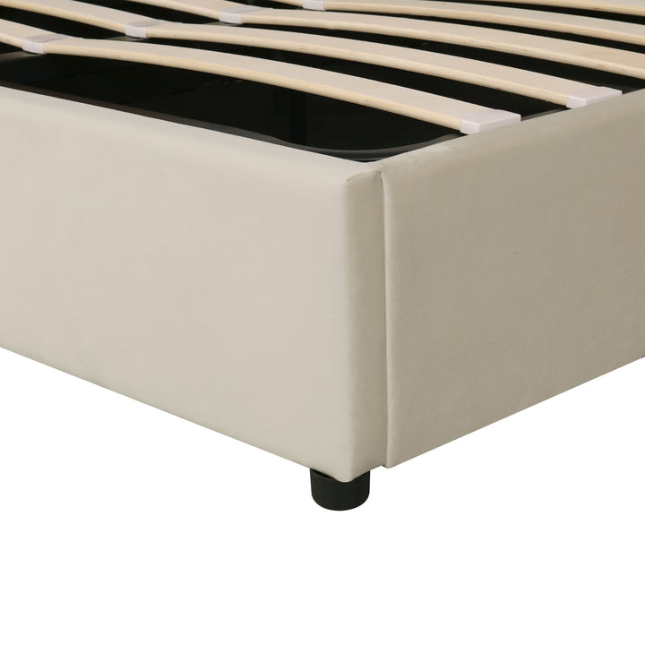 Chesterfield beige velvet upholstered storage gas lift bed (135*190cm) AZONS BEIGE DOUBLE UK