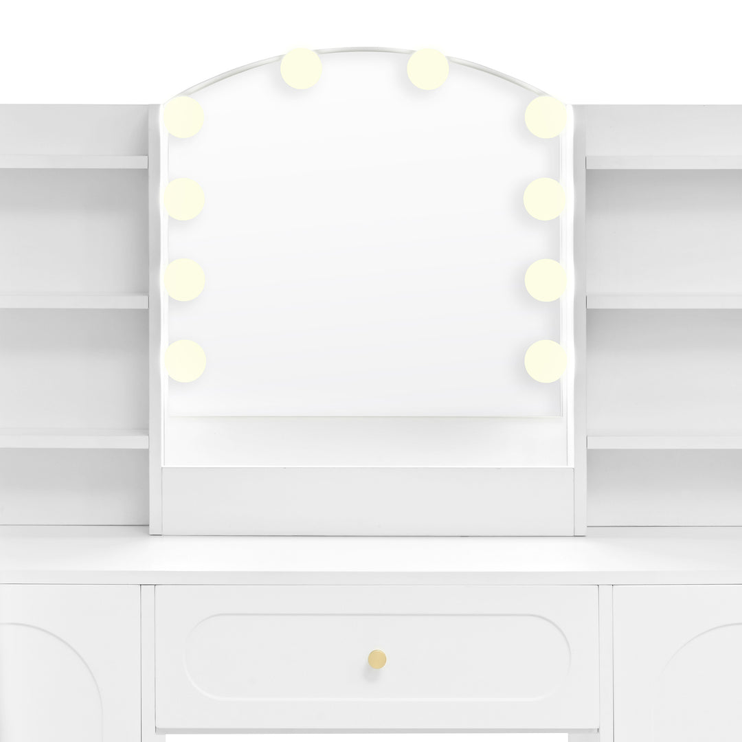 Modern white vanity makeup table with stool, LED mirror 110x40x132cm ELEGANT TABLE SET
