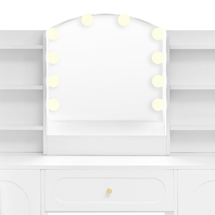 Modern white vanity makeup table with stool, LED mirror 110x40x132cm ELEGANT TABLE SET