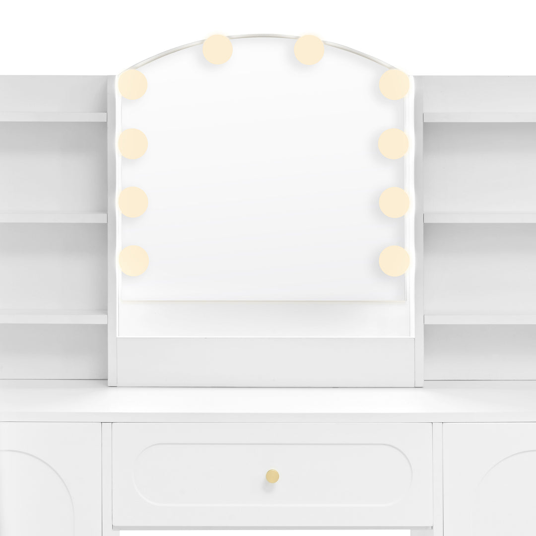 Modern white vanity makeup table with stool, LED mirror 110x40x132cm ELEGANT TABLE SET