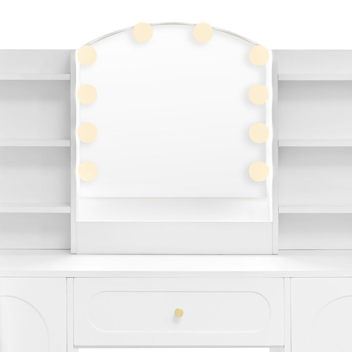 Modern white vanity makeup table with stool, LED mirror 110x40x132cm ELEGANT TABLE SET