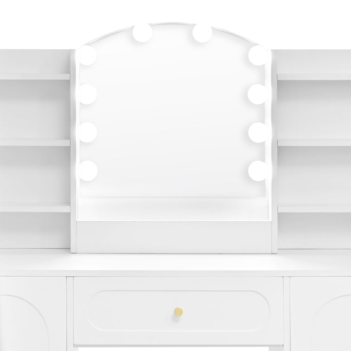 Modern white vanity makeup table with stool, LED mirror 110x40x132cm ELEGANT TABLE SET