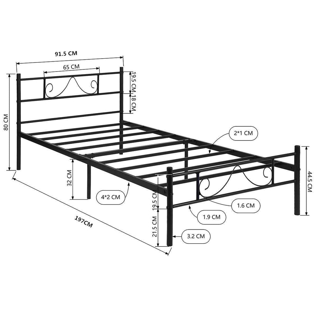 Modern Style Metal Single Bed Frame Black 90x190cm – Sturdy Steel, Space-Saving, Ideal for Guest Rooms & Small Spaces BEARD SINGLE BLACK V1