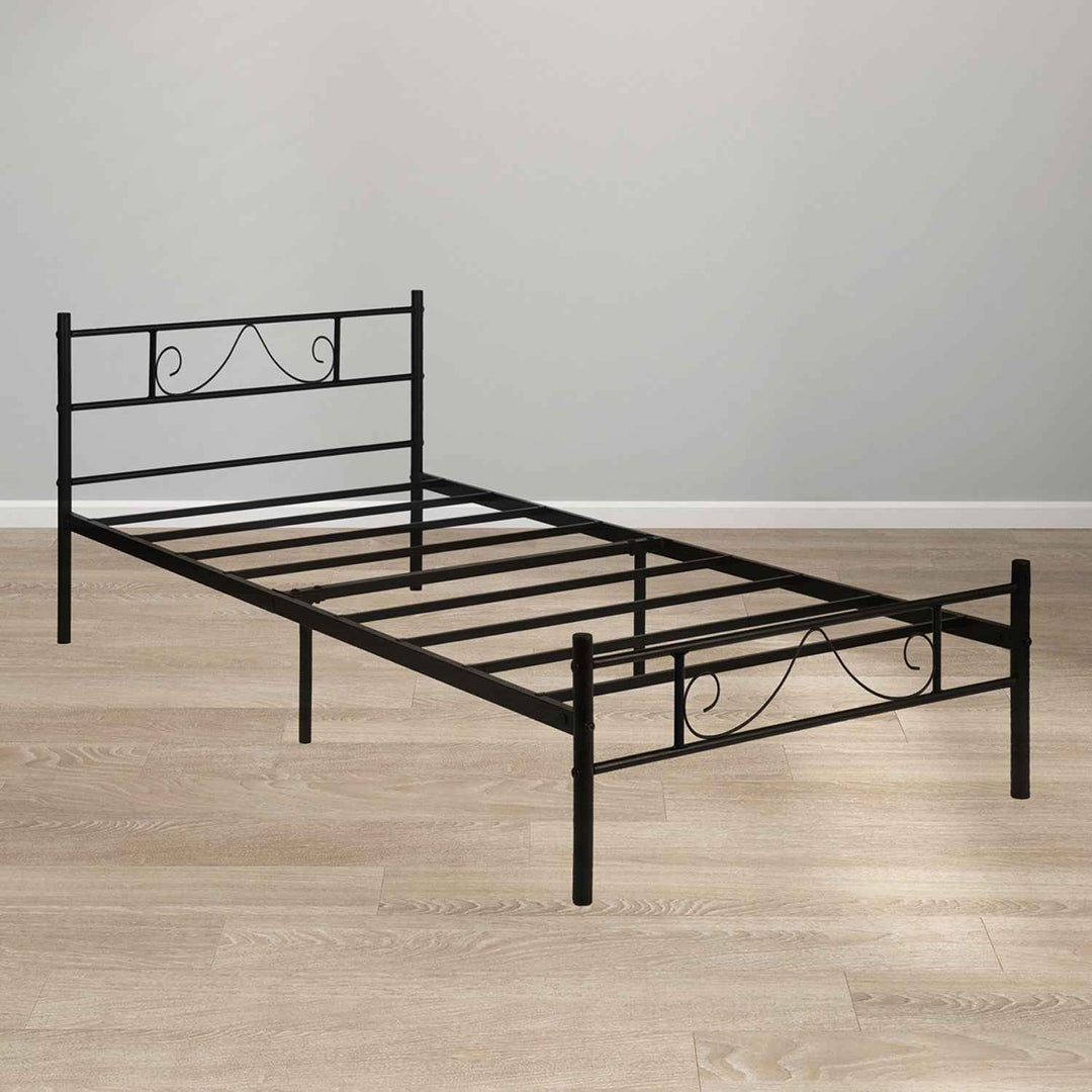 Modern Style Metal Single Bed Frame Black 90x190cm – Sturdy Steel, Space-Saving, Ideal for Guest Rooms & Small Spaces BEARD SINGLE BLACK V1