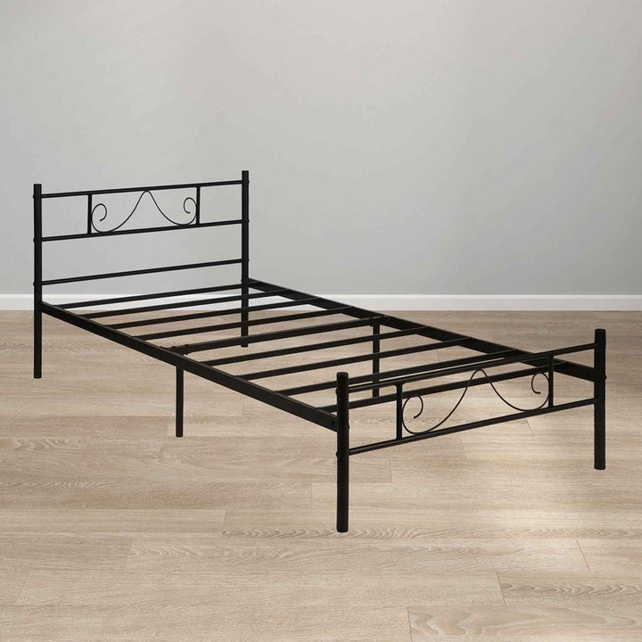 Modern Style Metal Single Bed Frame Black 90x190cm – Sturdy Steel, Space-Saving, Ideal for Guest Rooms & Small Spaces BEARD SINGLE BLACK V1