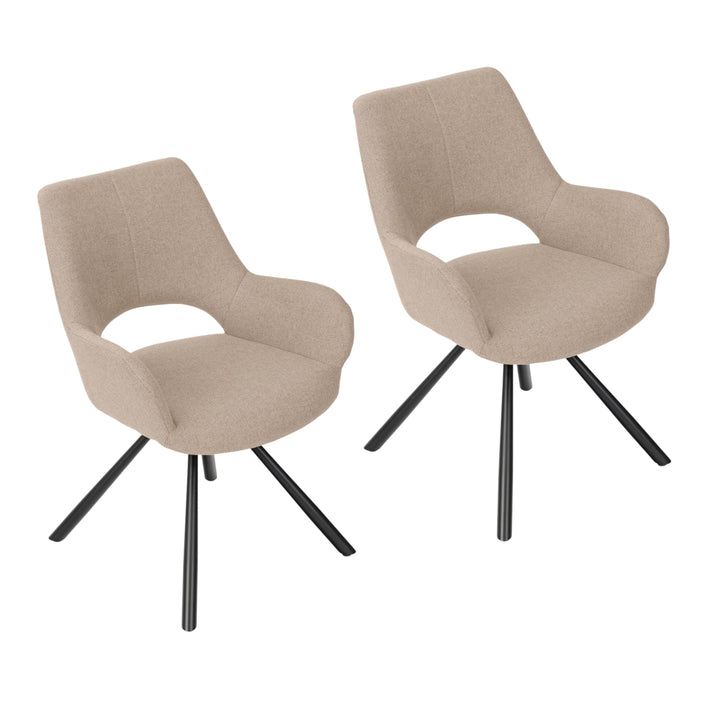 Set of 2 beige fabric dining chairs with black metal legs BETH FABRIC LIGHT BROWN