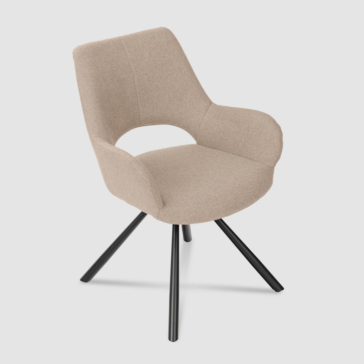 Set of 2 beige fabric dining chairs with black metal legs BETH FABRIC LIGHT BROWN