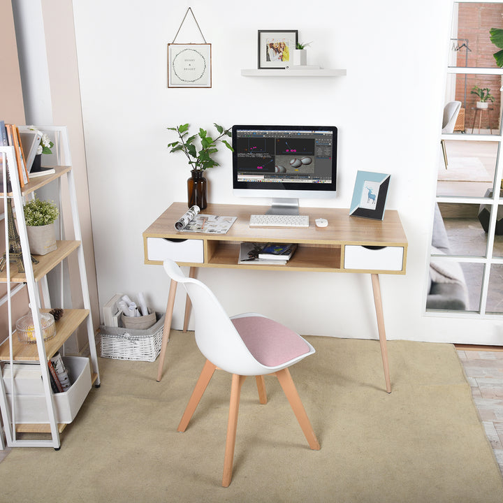 Scandinavian style desk / console with 2 drawers in white and wood BOSUT HM