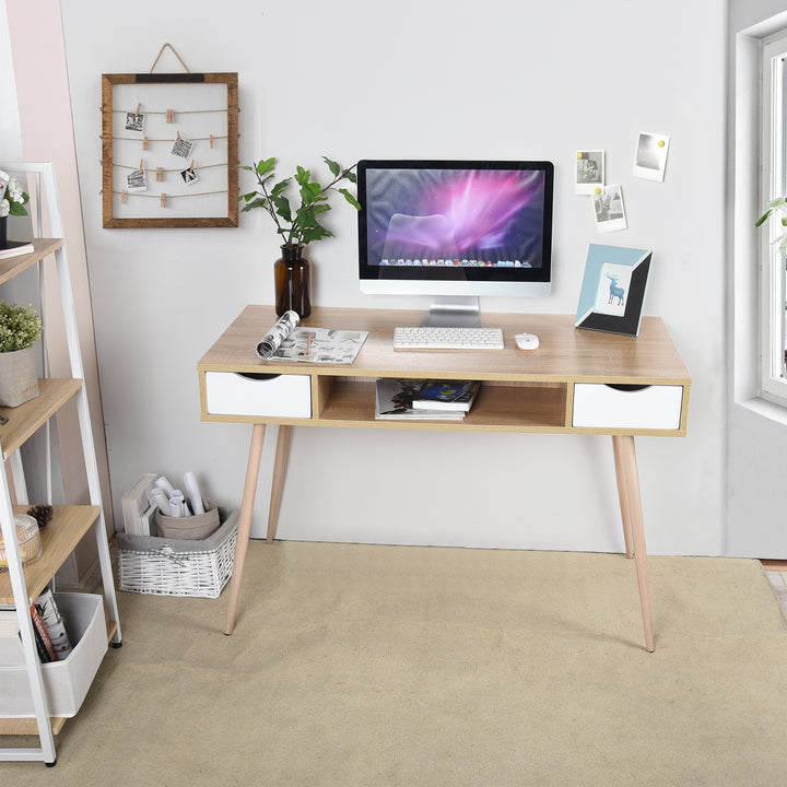 Scandinavian style desk / console with 2 drawers in white and wood BOSUT HM