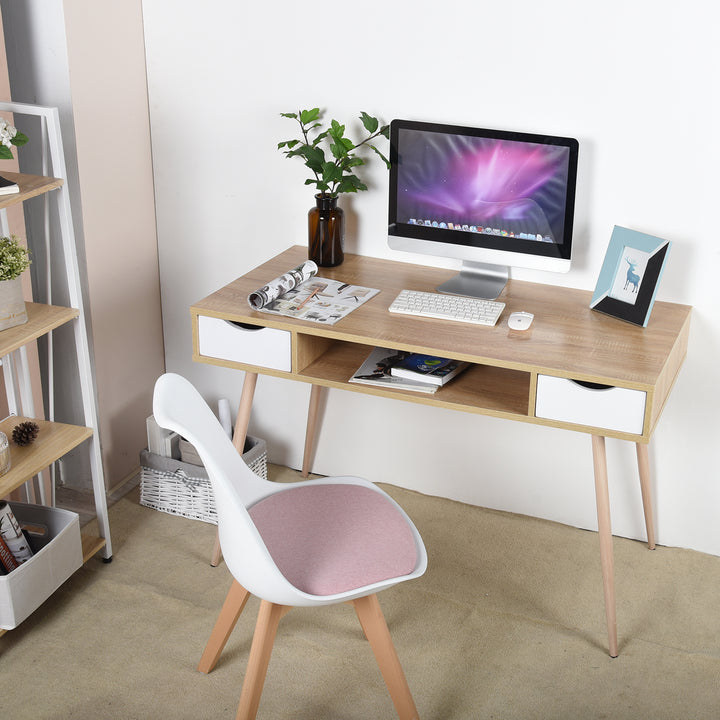 Scandinavian style desk / console with 2 drawers in white and wood BOSUT HM