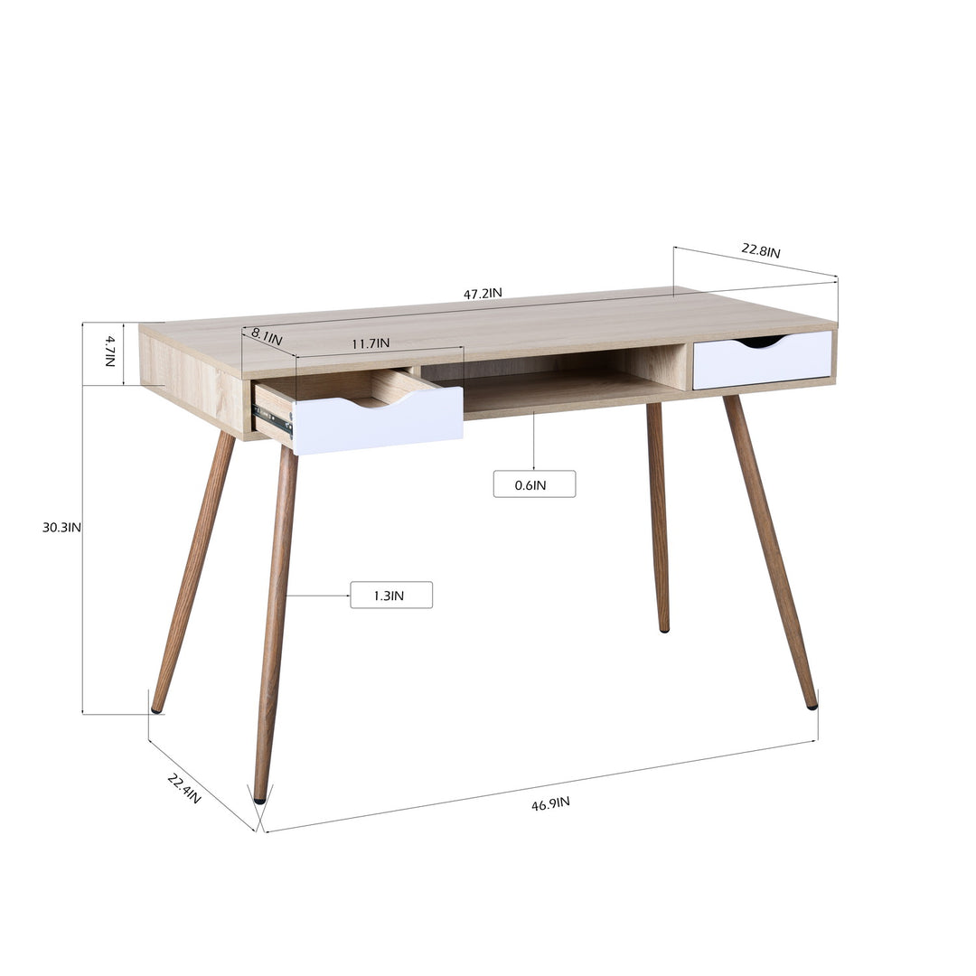 Scandinavian style desk / console with 2 drawers in white and wood BOSUT HM