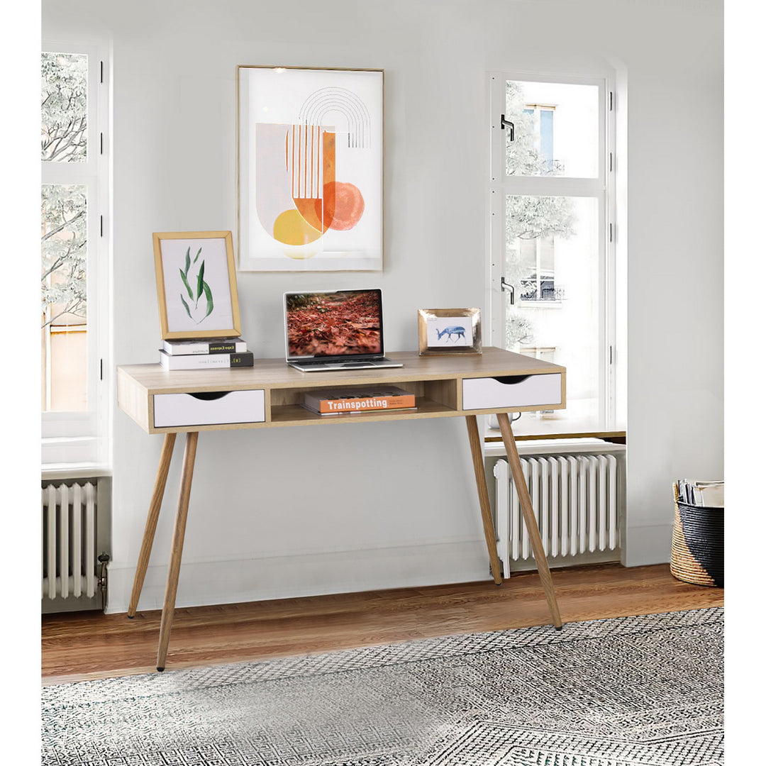 Scandinavian style desk / console with 2 drawers in white and wood BOSUT HM