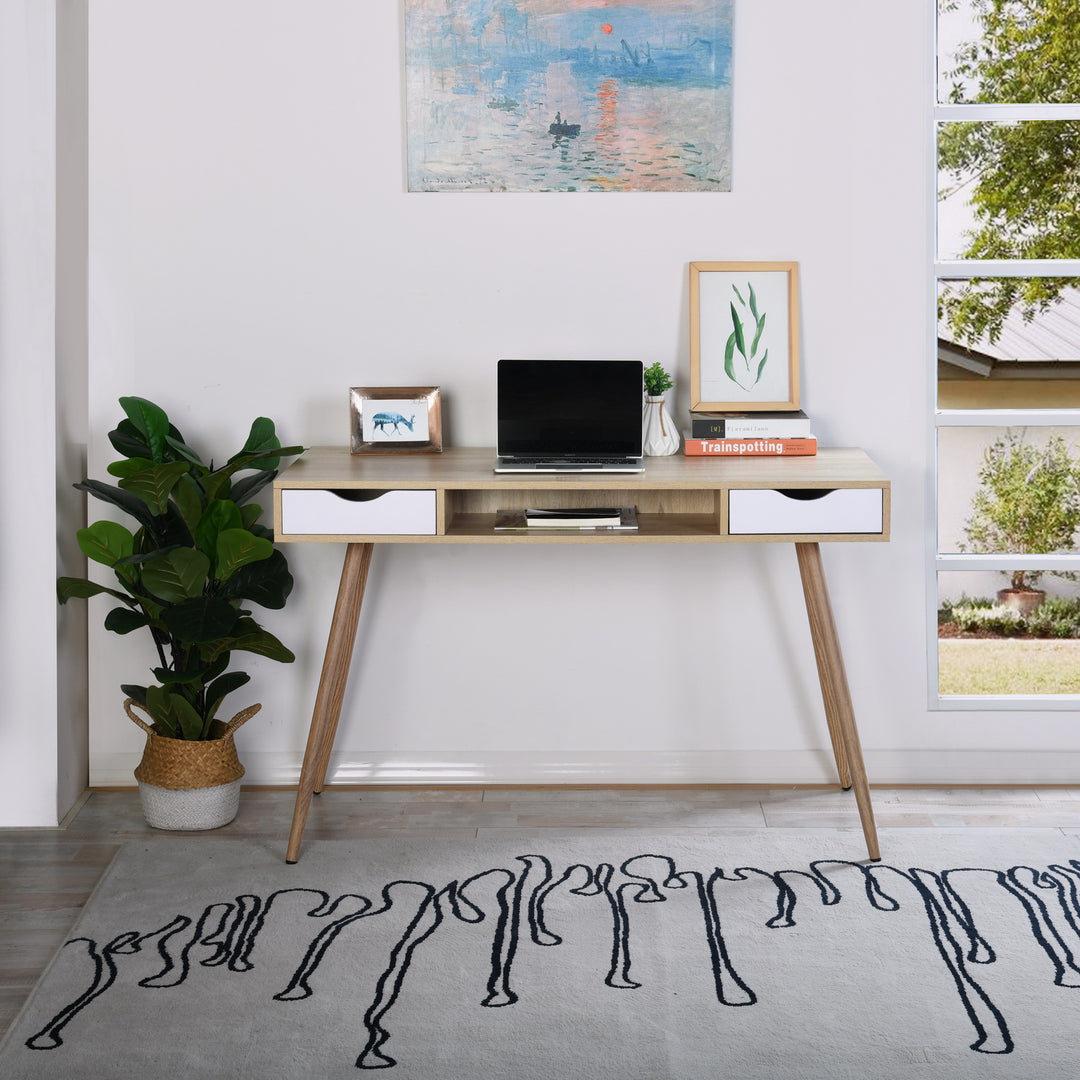 Scandinavian style desk / console with 2 drawers in white and wood BOSUT HM