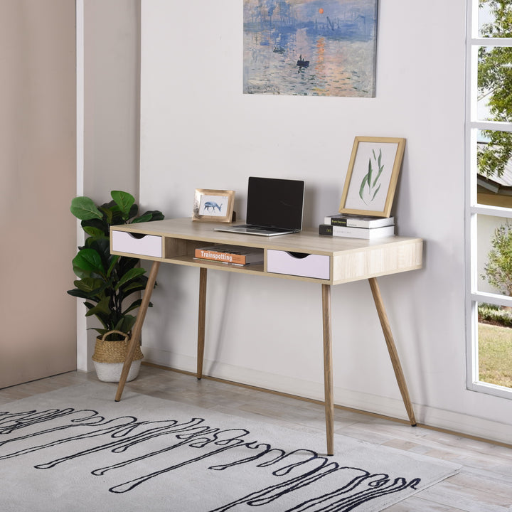 Scandinavian style desk / console with 2 drawers in white and wood BOSUT HM