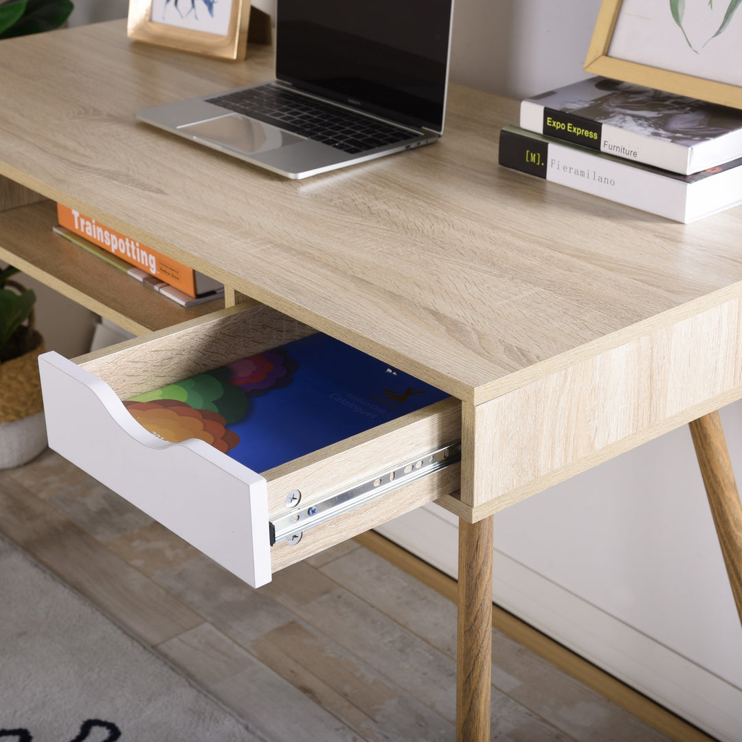 Scandinavian style desk / console with 2 drawers in white and wood BOSUT HM