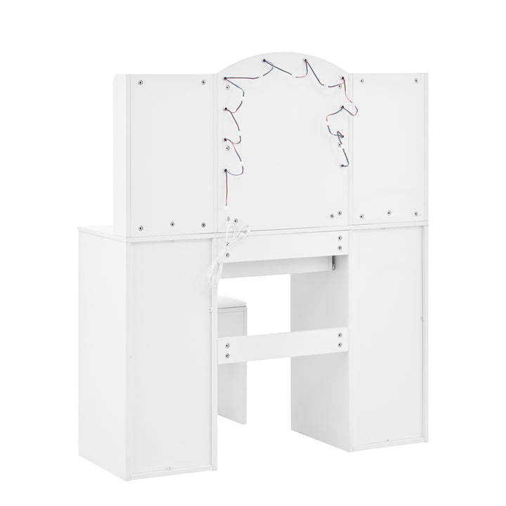 Modern white vanity makeup table with stool, LED mirror 110x40x132cm ELEGANT TABLE SET