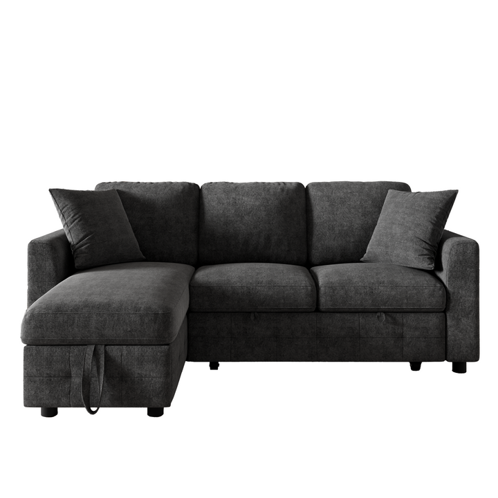 L-Shaped Corner 3-Seater Sofa Bed Grey Chenille with Storage Chaise and USB Charging 200cm ARROWCHEST