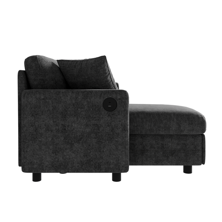 L-Shaped Corner 3-Seater Sofa Bed Grey Chenille with Storage Chaise and USB Charging 200cm ARROWCHEST