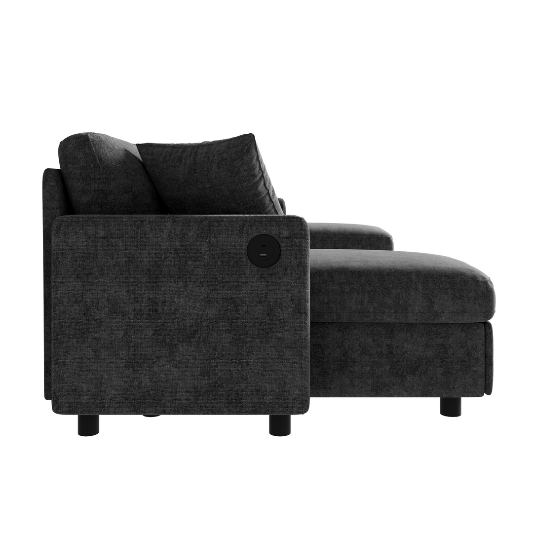 U-Shaped Sectional Sofa Grey Chenille with Pull-Out Bed &amp; 2 Storage Chaises 260cm ARROWCABINET