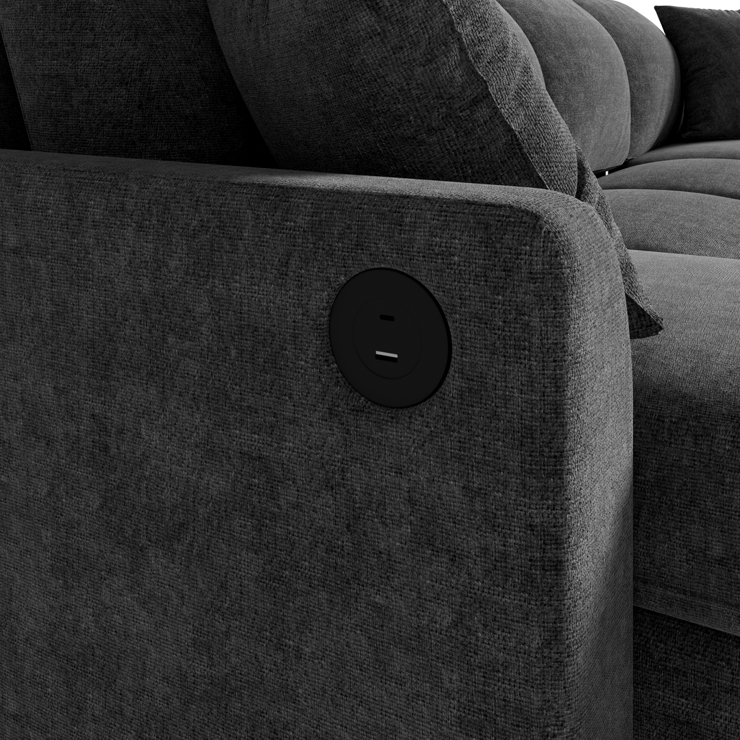 L-Shaped Corner 3-Seater Sofa Bed Grey Chenille with Storage Chaise and USB Charging 200cm ARROWCHEST
