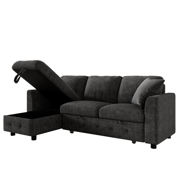 L-Shaped Corner 3-Seater Sofa Bed Grey Chenille with Storage Chaise and USB Charging 200cm ARROWCHEST