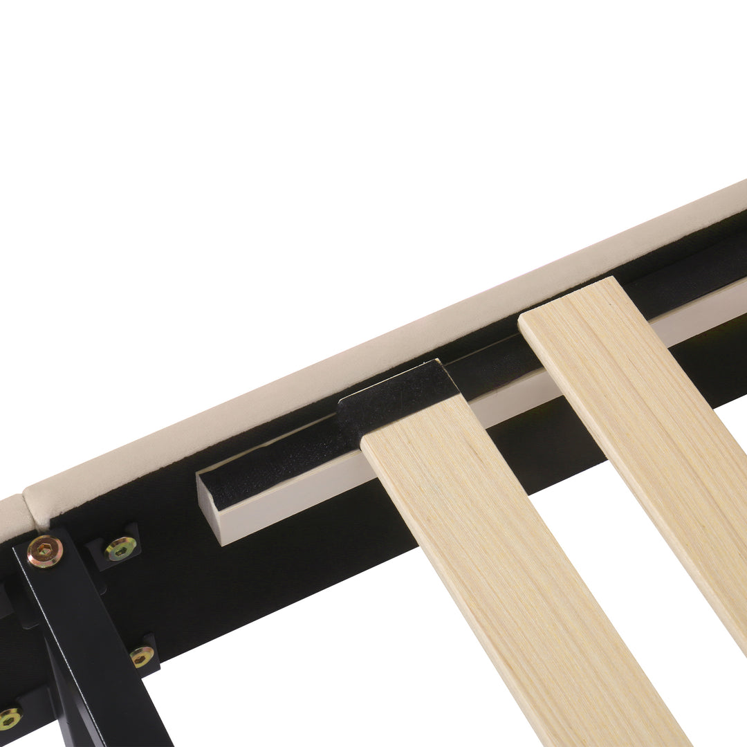 Upholstered velvet beige botton tufted single bed headboard height ajustable (90*190) BHOSQIN SINGLE UK