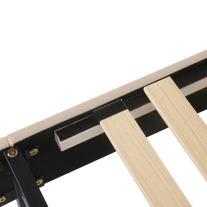 Upholstered velvet beige botton tufted single bed headboard height ajustable (90*190) BHOSQIN SINGLE UK