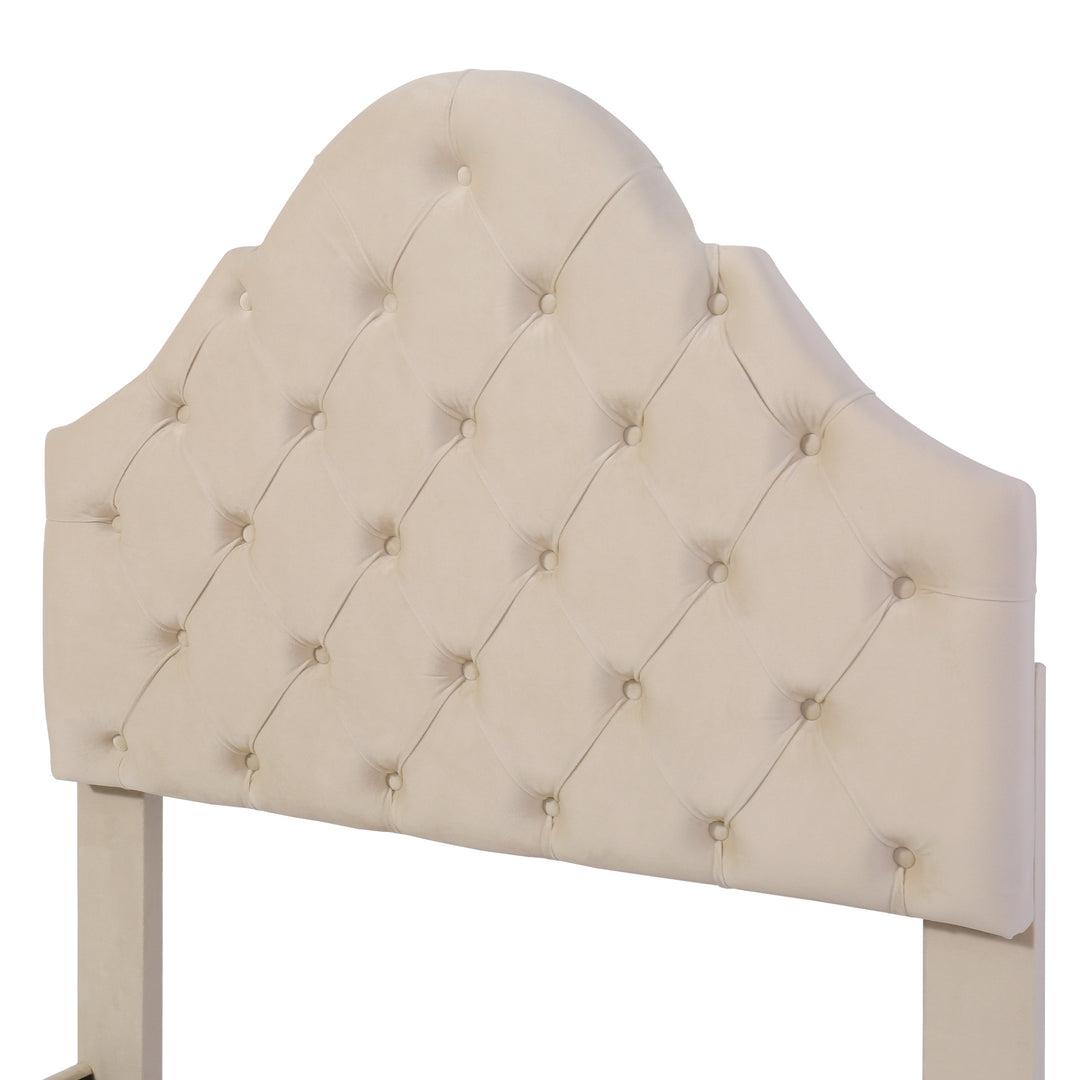 Upholstered velvet beige botton tufted single bed headboard height ajustable (90*190) BHOSQIN SINGLE UK