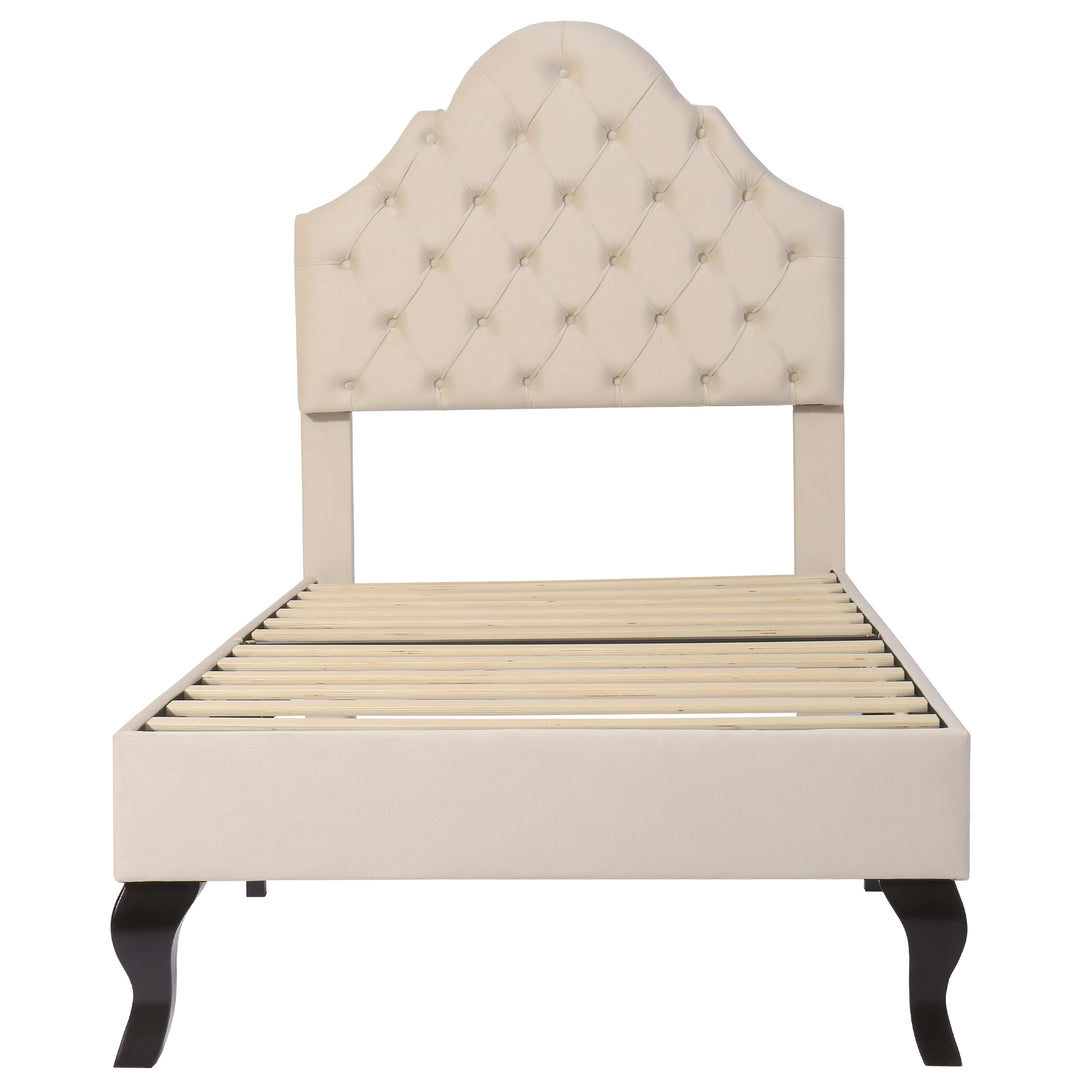 Upholstered velvet beige botton tufted single bed headboard height ajustable (90*190) BHOSQIN SINGLE UK