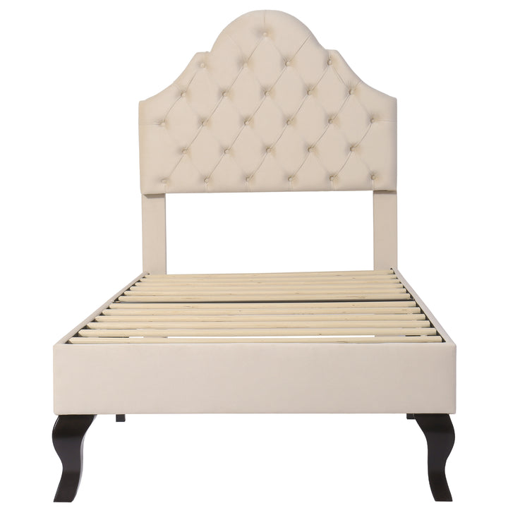 Upholstered velvet beige botton tufted single bed headboard height ajustable (90*190) BHOSQIN SINGLE UK