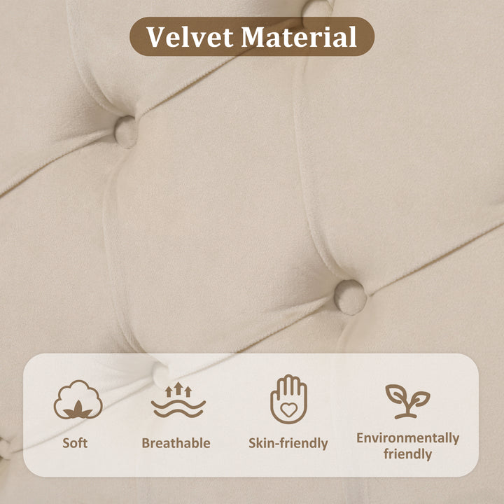 Upholstered velvet beige botton tufted single bed headboard height ajustable (90*190) BHOSQIN SINGLE UK