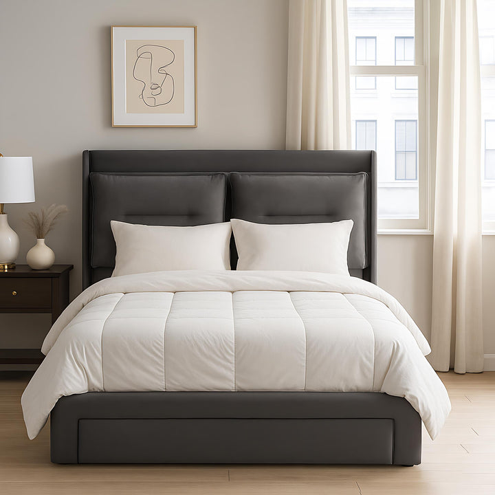 Grey velvet upholstered storage gas lift bed with drawer and LED light (150*200cm) BOVU GREY KING UK