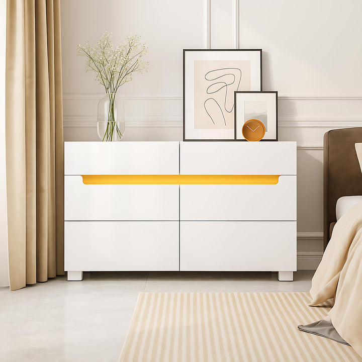 White sideboard dresser with 6 drawers and LED light BRULQOIKS UK