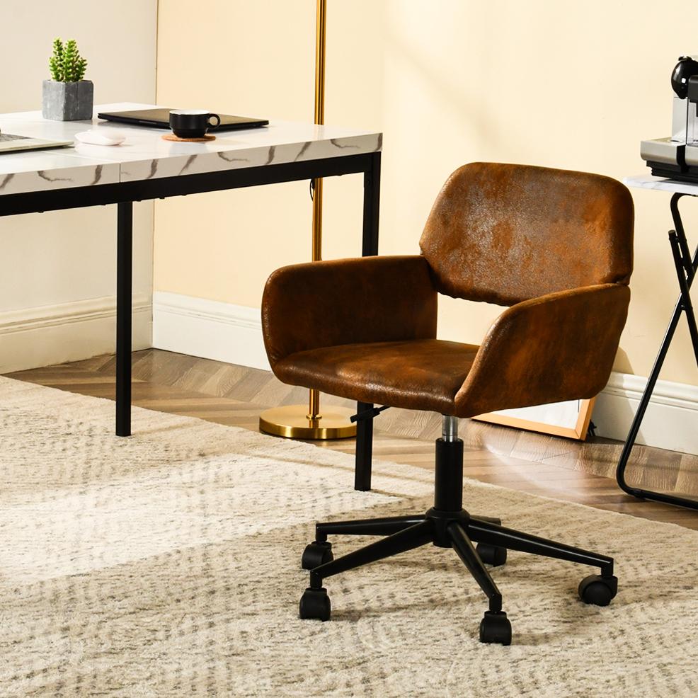 Vintage office chair in suede fabric swivel adjustable height and 5 casters ROSS SUEDE BROWN BLACK