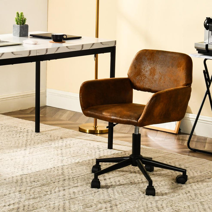 Vintage office chair in suede fabric swivel adjustable height and 5 casters ROSS SUEDE BROWN BLACK