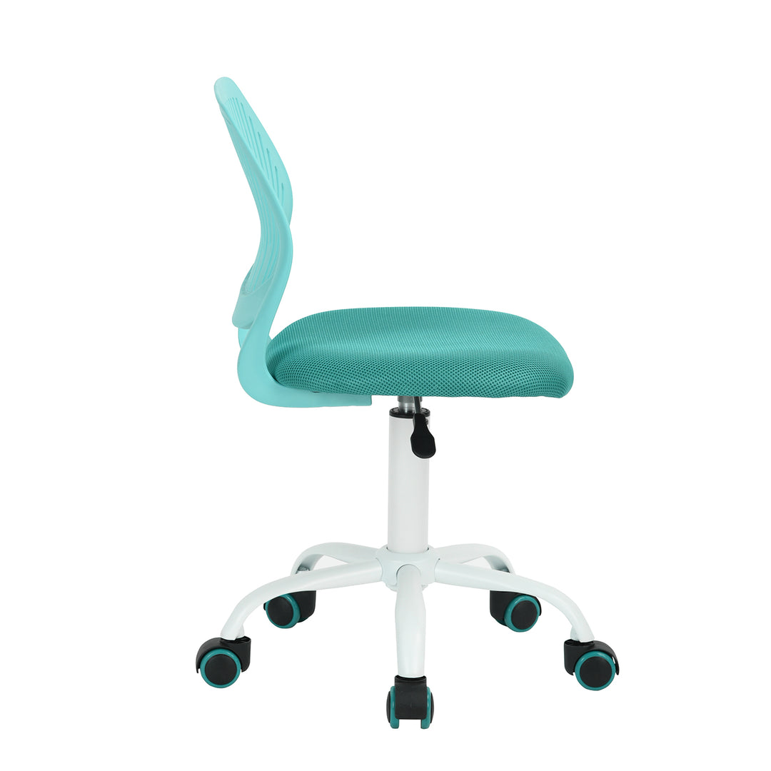 Desk Chair Adjustable Swivel Office Chair Fabric Seat Ergonomic Task Chair without Armrest CARNATION TURQUOISE